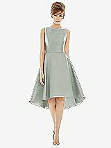 Alt View 1 Thumbnail - Willow Green Bateau Neck Satin High Low Cocktail Dress