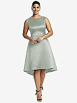 Front View Thumbnail - Willow Green Bateau Neck Satin High Low Cocktail Dress