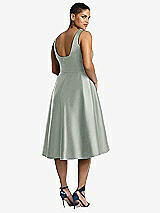 Rear View Thumbnail - Willow Green Bateau Neck Satin High Low Cocktail Dress