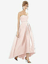 Alt View 1 Thumbnail - Blush & Blush Strapless Satin High Low Dress with Pockets