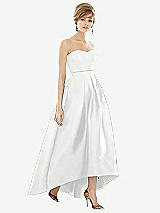 Alt View 1 Thumbnail - White & White Strapless Satin High Low Dress with Pockets