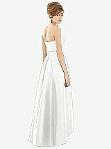 Alt View 2 Thumbnail - White & White Strapless Satin High Low Dress with Pockets