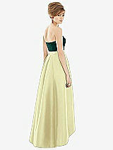 Alt View 2 Thumbnail - Butter Yellow & Evergreen Strapless Satin High Low Dress with Pockets