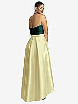 Rear View Thumbnail - Butter Yellow & Evergreen Strapless Satin High Low Dress with Pockets