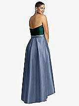 Rear View Thumbnail - Larkspur Blue & Evergreen Strapless Satin High Low Dress with Pockets