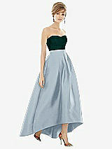 Alt View 1 Thumbnail - Mist & Evergreen Strapless Satin High Low Dress with Pockets