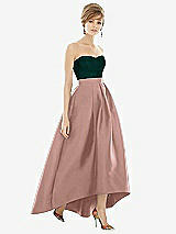 Alt View 1 Thumbnail - Neu Nude & Evergreen Strapless Satin High Low Dress with Pockets