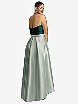 Rear View Thumbnail - Willow Green & Evergreen Strapless Satin High Low Dress with Pockets