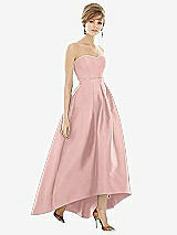 Alt View 1 Thumbnail - Rose - PANTONE Rose Quartz & Rose - PANTONE Rose Quartz Strapless Satin High Low Dress with Pockets