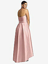 Rear View Thumbnail - Rose - PANTONE Rose Quartz & Rose - PANTONE Rose Quartz Strapless Satin High Low Dress with Pockets