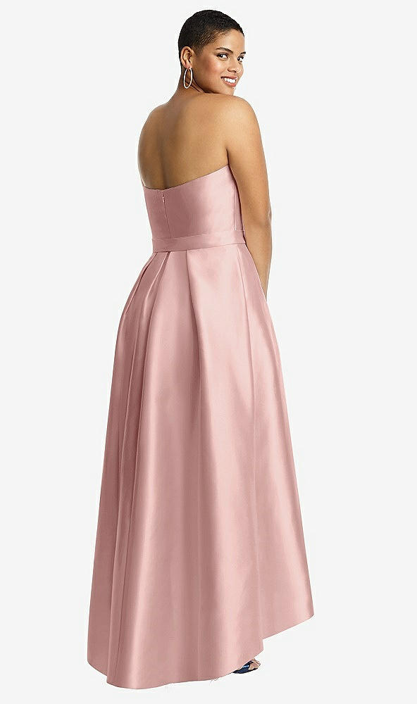 Back View - Rose - PANTONE Rose Quartz & Rose - PANTONE Rose Quartz Strapless Satin High Low Dress with Pockets