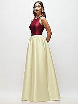 Side View Thumbnail - Butter Yellow & Burgundy Sleeveless Keyhole Back Satin Maxi Dress