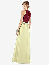 Rear View Thumbnail - Butter Yellow & Burgundy Sleeveless Keyhole Back Satin Maxi Dress