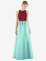 Front View Thumbnail - Coastal & Burgundy Sleeveless Keyhole Back Satin Maxi Dress