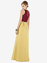 Rear View Thumbnail - Maize & Burgundy Sleeveless Keyhole Back Satin Maxi Dress