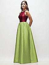 Side View Thumbnail - Mojito & Burgundy Sleeveless Keyhole Back Satin Maxi Dress