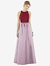 Front View Thumbnail - Suede Rose & Burgundy Sleeveless Keyhole Back Satin Maxi Dress