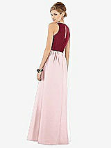 Rear View Thumbnail - Ballet Pink & Burgundy Sleeveless Keyhole Back Satin Maxi Dress