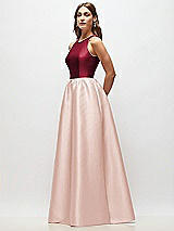 Side View Thumbnail - Blush & Burgundy Sleeveless Keyhole Back Satin Maxi Dress
