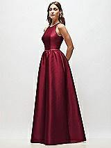 Side View Thumbnail - Burgundy & Burgundy Sleeveless Keyhole Back Satin Maxi Dress