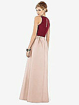 Rear View Thumbnail - Cameo & Burgundy Sleeveless Keyhole Back Satin Maxi Dress