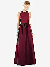 Front View Thumbnail - Cabernet & Burgundy Sleeveless Keyhole Back Satin Maxi Dress