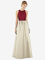 Front View Thumbnail - Champagne & Burgundy Sleeveless Keyhole Back Satin Maxi Dress