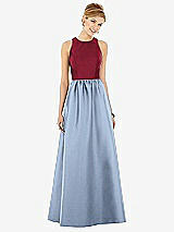 Front View Thumbnail - Cloudy & Burgundy Sleeveless Keyhole Back Satin Maxi Dress