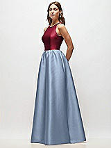 Side View Thumbnail - Cloudy & Burgundy Sleeveless Keyhole Back Satin Maxi Dress