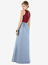 Rear View Thumbnail - Cloudy & Burgundy Sleeveless Keyhole Back Satin Maxi Dress