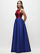 Side View Thumbnail - Cobalt Blue & Burgundy Sleeveless Keyhole Back Satin Maxi Dress