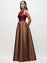 Side View Thumbnail - Cognac & Burgundy Sleeveless Keyhole Back Satin Maxi Dress