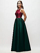 Side View Thumbnail - Evergreen & Burgundy Sleeveless Keyhole Back Satin Maxi Dress