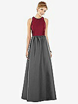 Front View Thumbnail - Gunmetal & Burgundy Sleeveless Keyhole Back Satin Maxi Dress