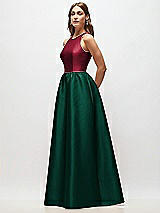 Side View Thumbnail - Hunter Green & Burgundy Sleeveless Keyhole Back Satin Maxi Dress
