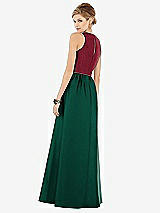 Rear View Thumbnail - Hunter Green & Burgundy Sleeveless Keyhole Back Satin Maxi Dress