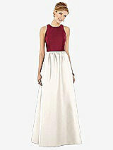 Front View Thumbnail - Ivory & Burgundy Sleeveless Keyhole Back Satin Maxi Dress