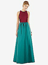 Front View Thumbnail - Jade & Burgundy Sleeveless Keyhole Back Satin Maxi Dress