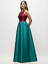 Side View Thumbnail - Jade & Burgundy Sleeveless Keyhole Back Satin Maxi Dress