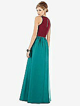 Rear View Thumbnail - Jade & Burgundy Sleeveless Keyhole Back Satin Maxi Dress