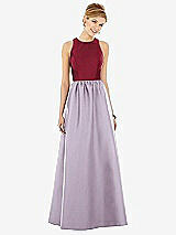 Front View Thumbnail - Lilac Haze & Burgundy Sleeveless Keyhole Back Satin Maxi Dress