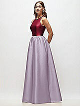 Side View Thumbnail - Lilac Haze & Burgundy Sleeveless Keyhole Back Satin Maxi Dress