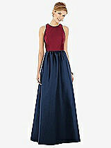 Front View Thumbnail - Midnight Navy & Burgundy Sleeveless Keyhole Back Satin Maxi Dress