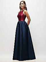 Side View Thumbnail - Midnight Navy & Burgundy Sleeveless Keyhole Back Satin Maxi Dress