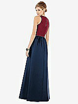 Rear View Thumbnail - Midnight Navy & Burgundy Sleeveless Keyhole Back Satin Maxi Dress