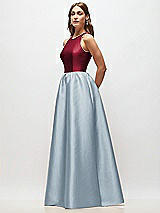 Side View Thumbnail - Mist & Burgundy Sleeveless Keyhole Back Satin Maxi Dress