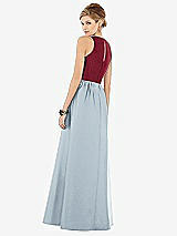 Rear View Thumbnail - Mist & Burgundy Sleeveless Keyhole Back Satin Maxi Dress