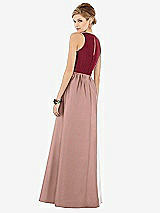 Rear View Thumbnail - Neu Nude & Burgundy Sleeveless Keyhole Back Satin Maxi Dress