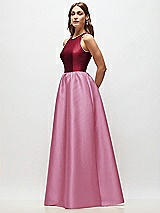 Side View Thumbnail - Powder Pink & Burgundy Sleeveless Keyhole Back Satin Maxi Dress