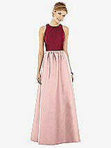 Front View Thumbnail - Rose - PANTONE Rose Quartz & Burgundy Sleeveless Keyhole Back Satin Maxi Dress